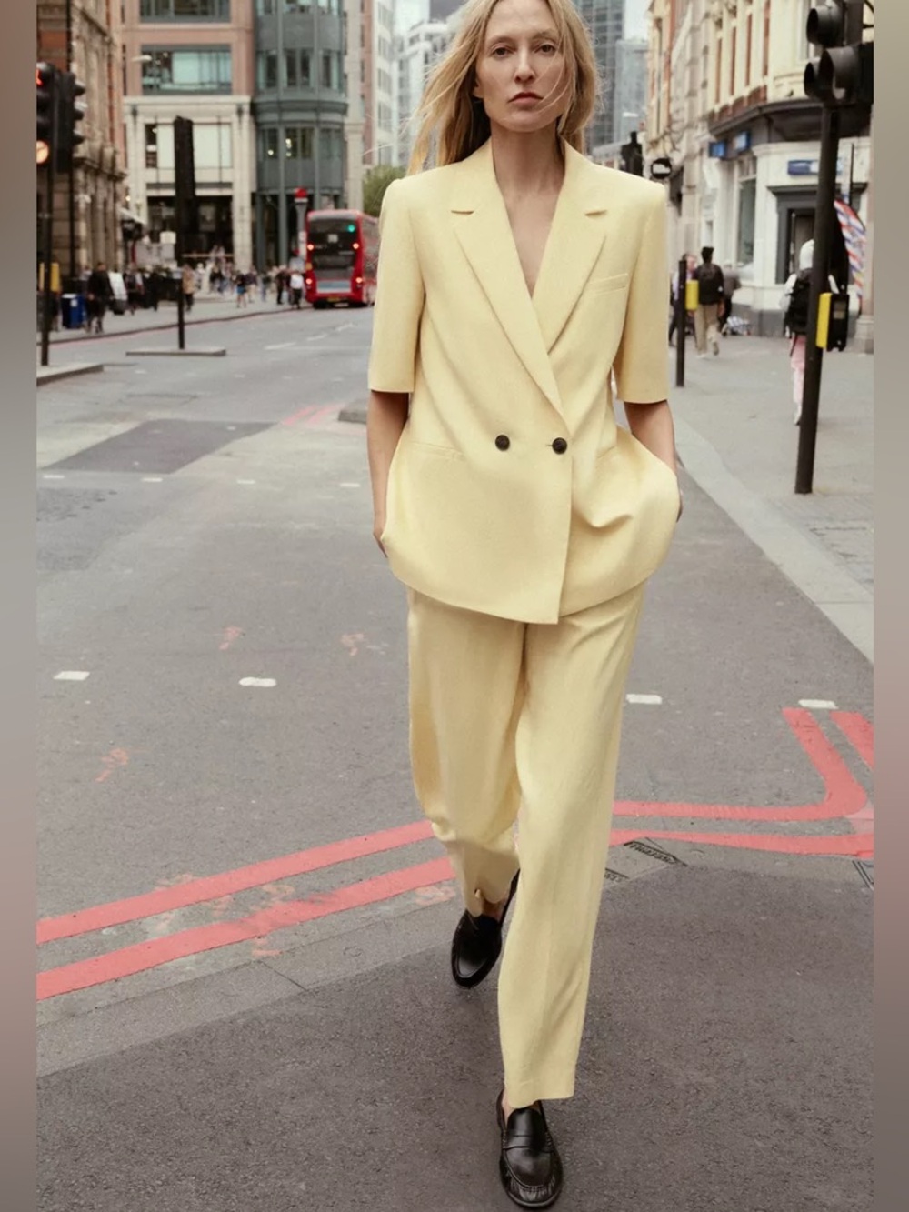 Zara textured straight leg pants - butter yellow - size M